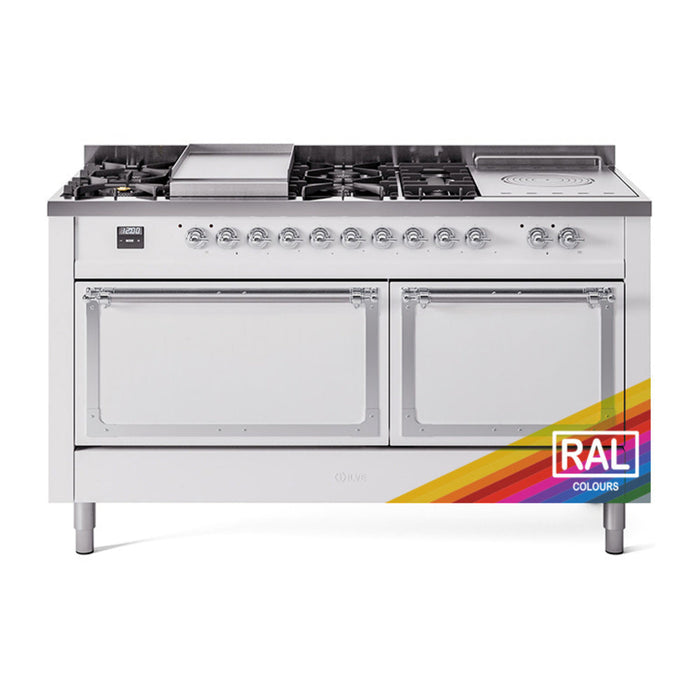 ILVE Nostalgie II Noblesse 60" Dual Fuel Freestanding Range with 7 Sealed Burners + Griddle + French Top with Solid Door - UN60FSQNMP