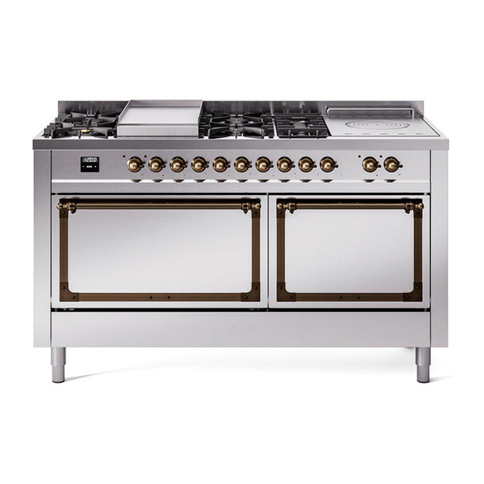 ILVE Nostalgie II Noblesse 60" Dual Fuel Freestanding Range with 7 Sealed Burners + Griddle + French Top with Solid Door - UN60FSQNMP