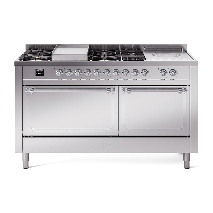 ILVE Nostalgie II Noblesse 60" Dual Fuel Freestanding Range with 7 Sealed Burners + Griddle + French Top with Solid Door - UN60FSQNMP