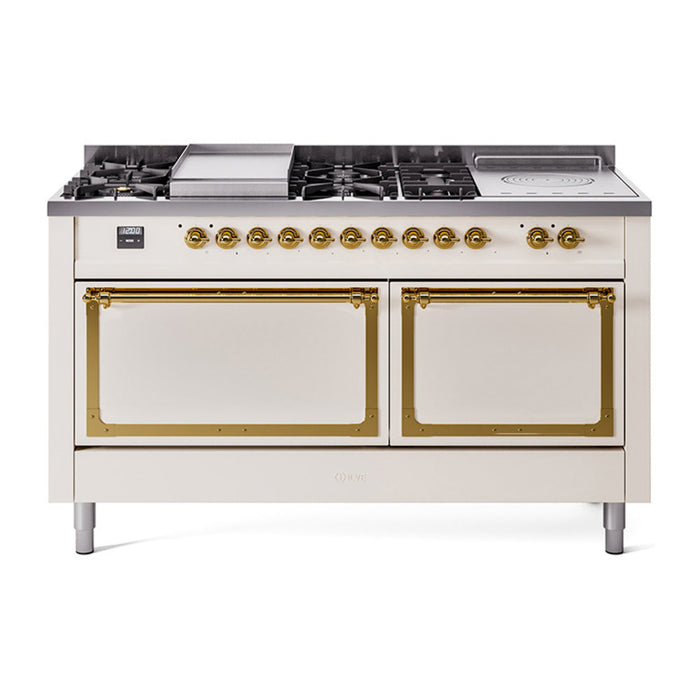 ILVE Nostalgie II Noblesse 60" Dual Fuel Freestanding Range with 7 Sealed Burners + Griddle + French Top with Solid Door - UN60FSQNMP