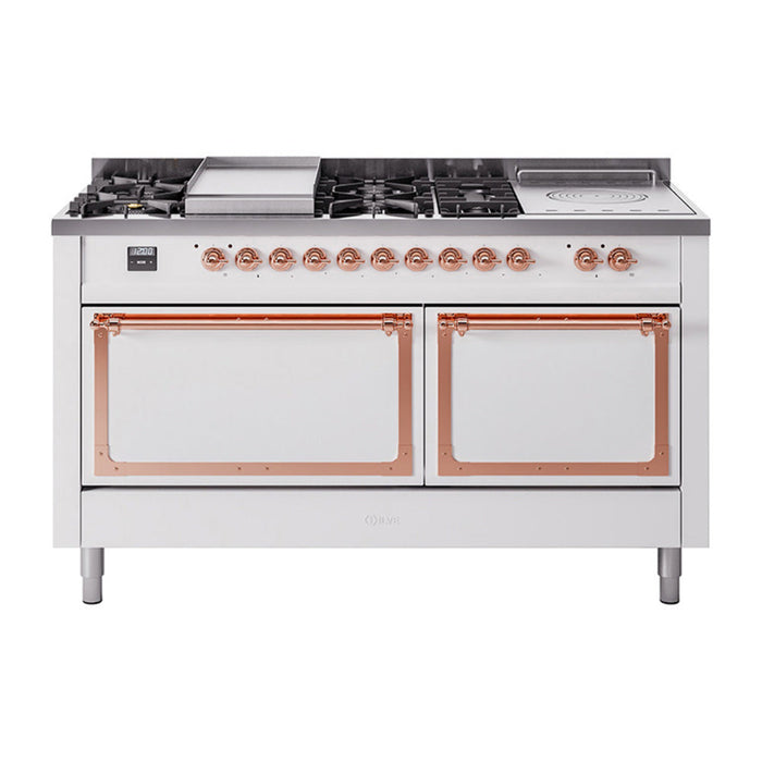 ILVE Nostalgie II Noblesse 60" Dual Fuel Freestanding Range with 7 Sealed Burners + Griddle + French Top with Solid Door - UN60FSQNMP