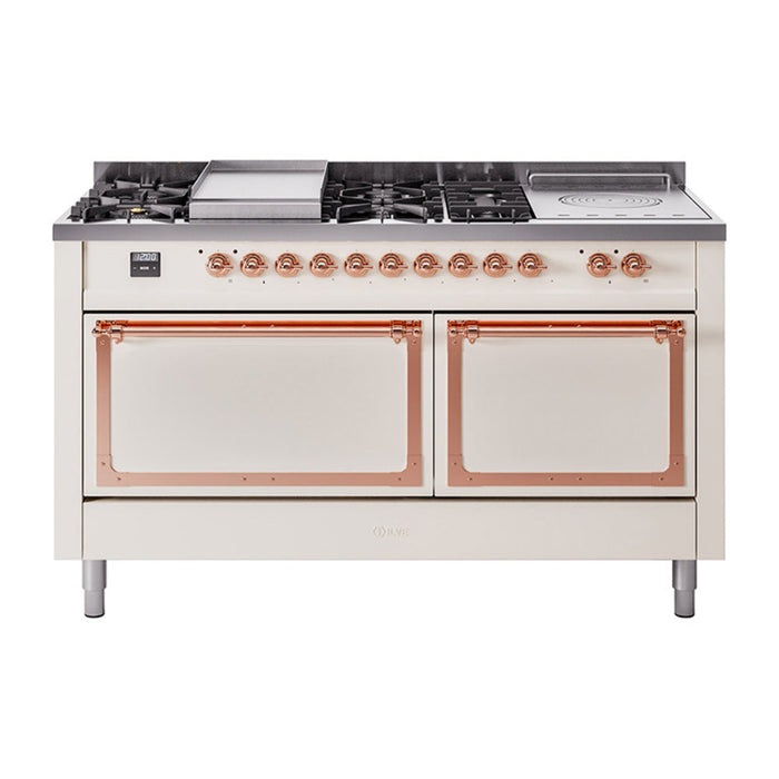 ILVE Nostalgie II Noblesse 60" Dual Fuel Freestanding Range with 7 Sealed Burners + Griddle + French Top with Solid Door - UN60FSQNMP