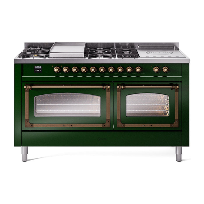 ILVE Nostalgie II Noblesse 60" Dual Fuel Range with 7 Sealed Burners + Griddle + French Top with Triple Glass Door - UN60FSNMP