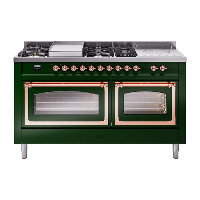 ILVE Nostalgie II Noblesse 60" Dual Fuel Range with 7 Sealed Burners + Griddle + French Top with Triple Glass Door - UN60FSNMP