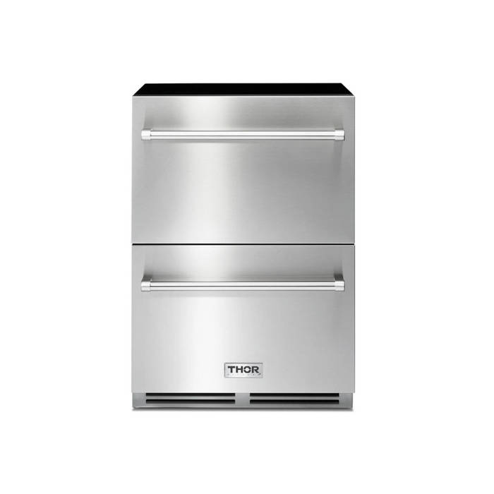 Thor Kitchen 24-Inch 5.4 cu. ft. Built-in Indoor/Outdoor Undercounter Double Drawer Refrigerator in Stainless Steel - TRF24U