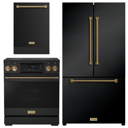 Gordon Ramsay by THOR Kitchen Package - 30" Electric Range, 36" Refrigerator with Ice Maker and Dishwasher in Black Matte with Navy Blue Accents, AP-RSE30B-2