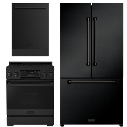 Gordon Ramsay by THOR Kitchen Package - 30" Gas Range, 36" Refrigerator with Ice Maker and Dishwasher in Stainless Steel with Black Accents, AP-RSG30B-2