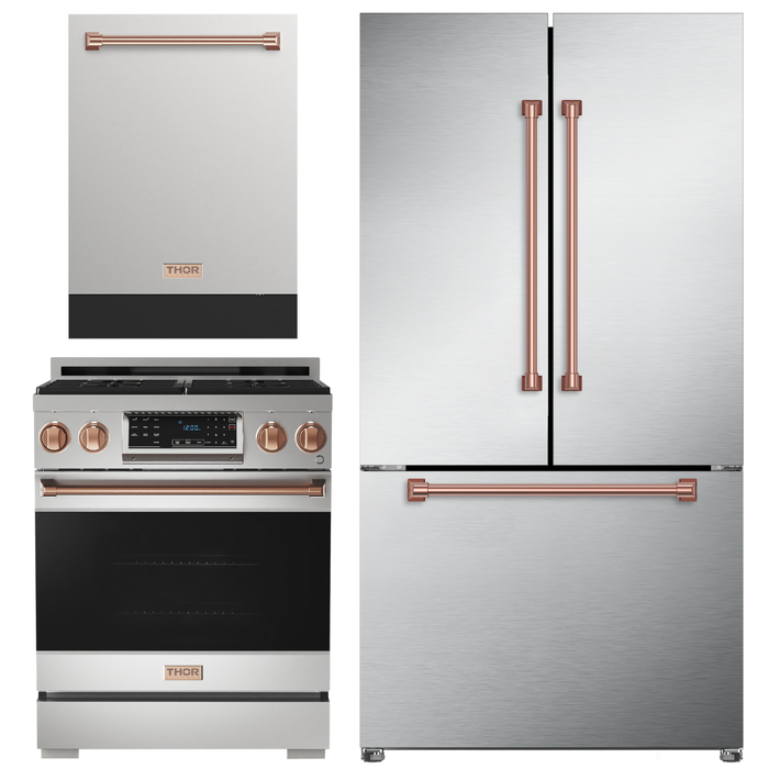 Gordon Ramsay by THOR Kitchen Package - 30" Gas Range, 36" Refrigerator with Ice Maker and Dishwasher in Stainless Steel with Black Accents, AP-RSG30-2