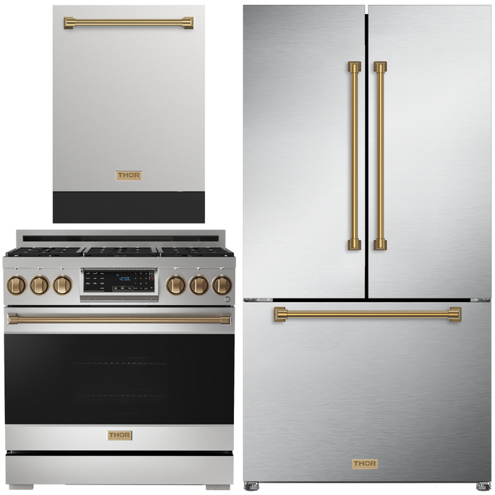 Gordon Ramsay by THOR Kitchen Package - 36" Gas Range, 36" Refrigerator with Ice Maker and Dishwasher in Stainless Steel, AP-RSG36-2