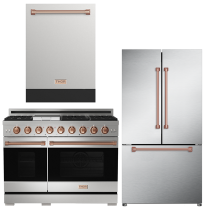 Gordon Ramsay by THOR Kitchen Package - 48" Gas Range, 36" Refrigerator with Ice Maker and Dishwasher in Stainless Steel, AP-RSG48E-2