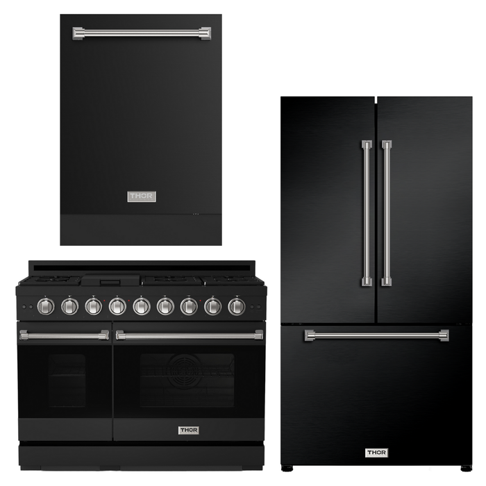 Gordon Ramsay by THOR Kitchen Package - 48" Gas Range, 36" Refrigerator with Ice Maker and Dishwasher in Stainless Steel, AP-RSG48EB-2