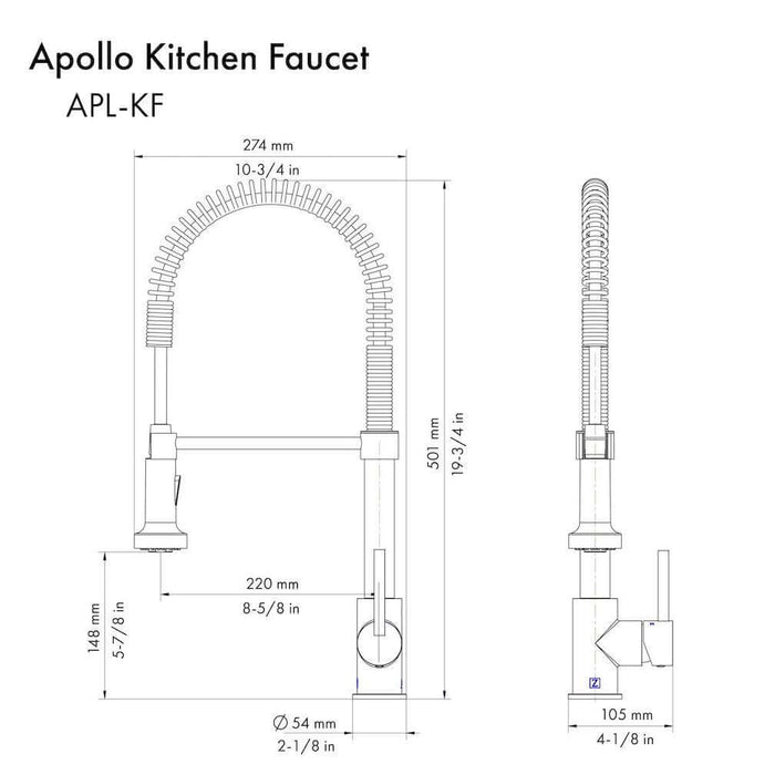 ZLINE Autograph Edition Apollo Pull Down Spring Single Handle Kitchen Faucet in Matte Black and Champagne Bronze (APL-KF-ZMBCB)