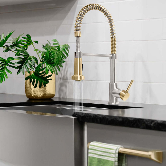 ZLINE Autograph Edition Apollo Pull Down Spring Single Handle Kitchen Faucet in Brushed Nickel and Champagne Bronze (APL-KF-ZBNCB)