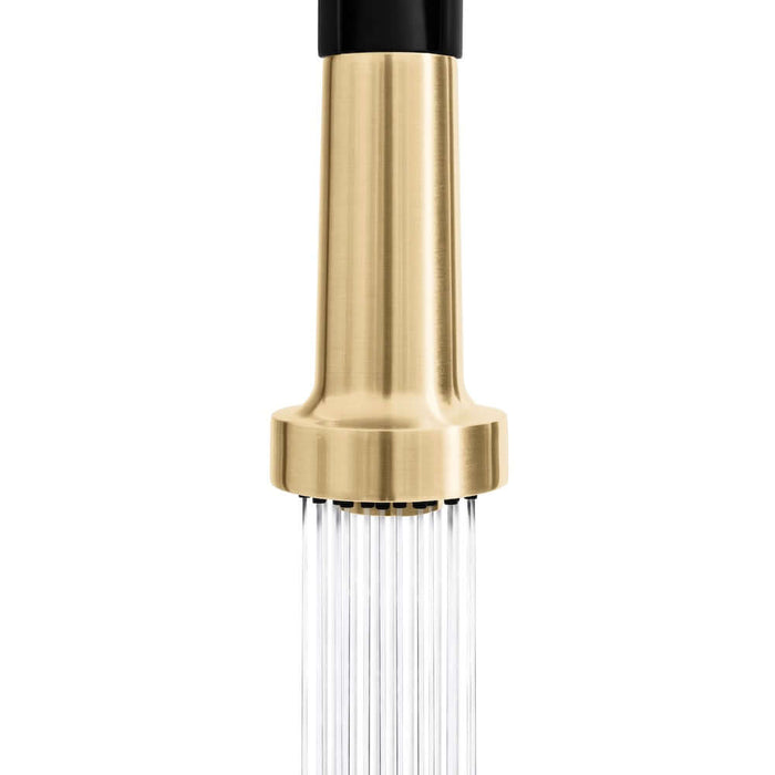 ZLINE Autograph Edition Apollo Pull Down Spring Single Handle Kitchen Faucet in Matte Black and Champagne Bronze (APL-KF-ZMBCB)