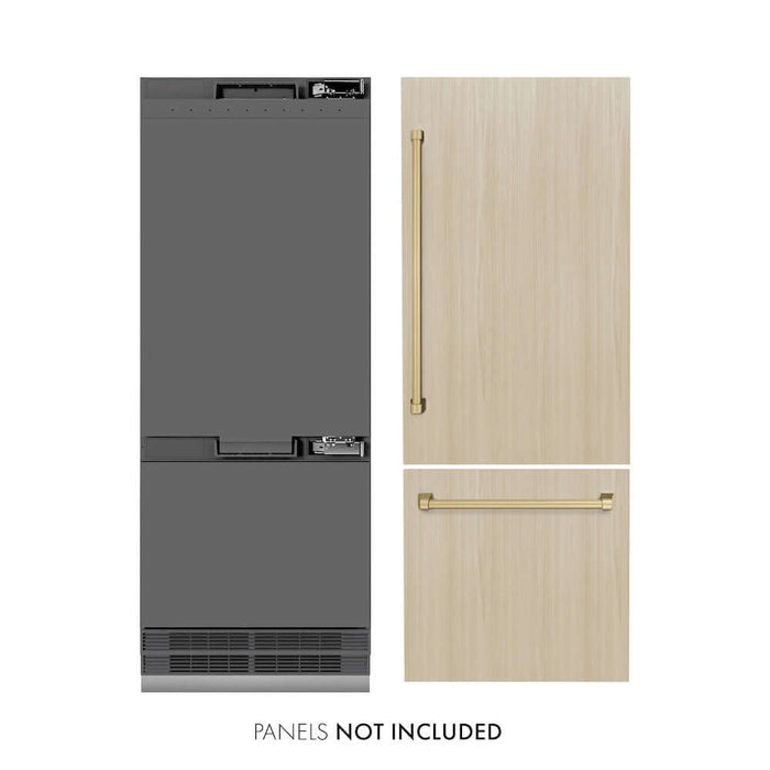 ZLINE Autograph Edition 30 in. 16.1 cu. ft. Panel Ready Built-In Bottom Freezer Refrigerator with Water Dispenser and Ice Maker with Graphite Gray Interior and Champagne Bronze Accents (GRBIVZ-30-CB)