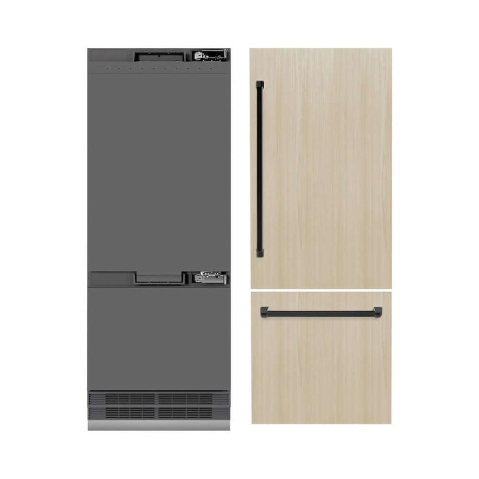 ZLINE Autograph Edition 30 in. 16.1 cu. ft. Panel Ready Built-In Bottom Freezer Refrigerator with Water Dispenser and Ice Maker with Graphite Gray Interior and Matte Black Accents (GRBIVZ-30-MB)