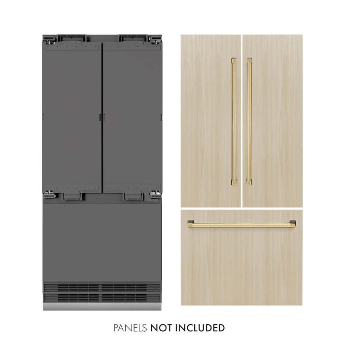 ZLINE Autograph Edition 36 in. 19.6 cu. ft. Panel Ready French Door Built-In Bottom Freezer Refrigerator with Water Dispenser and Ice Maker with Graphite Gray Interior and Polished Gold Accents (GRBIVZ-36-G)