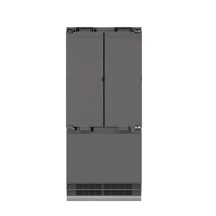 ZLINE Autograph Edition 36 in. 19.6 cu. ft. Panel Ready French Door Built-In Bottom Freezer Refrigerator with Water Dispenser and Ice Maker with Graphite Gray Interior and Matte Black Accents (GRBIVZ-36-MB)