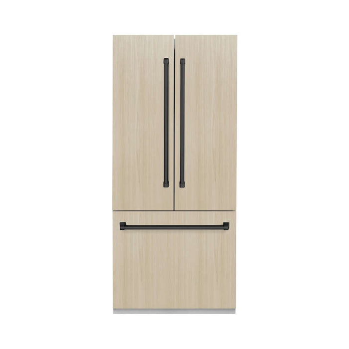 ZLINE Autograph Edition 36 in. 19.6 cu. ft. Panel Ready French Door Built-In Bottom Freezer Refrigerator with Water Dispenser and Ice Maker with Graphite Gray Interior and Matte Black Accents (GRBIVZ-36-MB)
