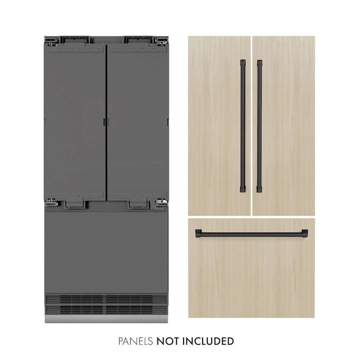 ZLINE Autograph Edition 36 in. 19.6 cu. ft. Panel Ready French Door Built-In Bottom Freezer Refrigerator with Water Dispenser and Ice Maker with Graphite Gray Interior and Matte Black Accents (GRBIVZ-36-MB)