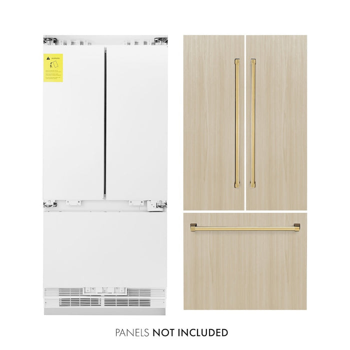 ZLINE Autograph Edition 36 in. 19.6 cu. ft. Panel Ready French Door Built-In Bottom Freezer Refrigerator with Water Dispenser and Ice Maker with Polished Gold Accents (RBIVZ-36-G)