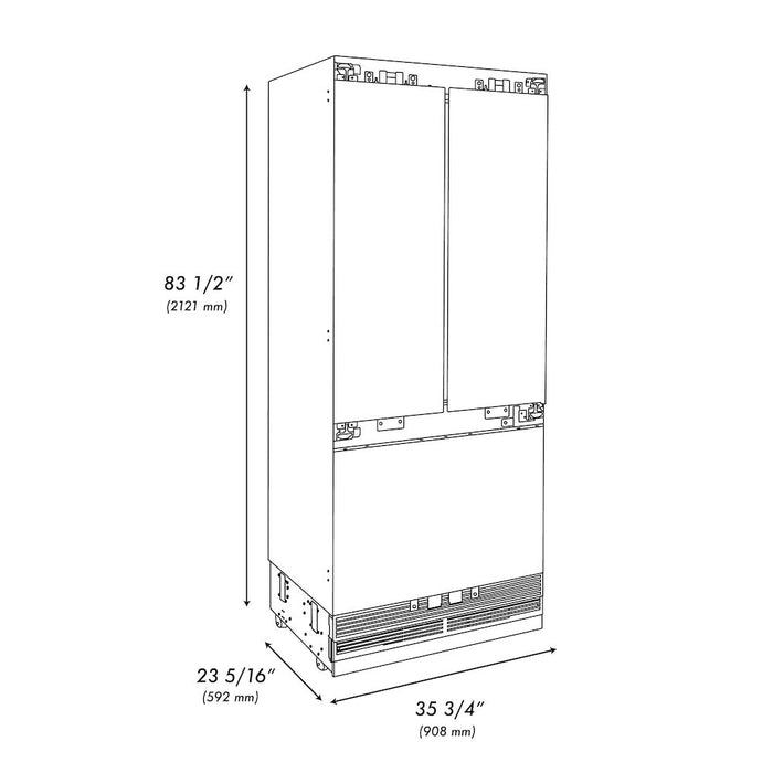 ZLINE Autograph Edition 36 in. 19.6 cu. ft. Panel Ready French Door Built-In Bottom Freezer Refrigerator with Water Dispenser and Ice Maker with Matte Black Accents (RBIVZ-36-MB)