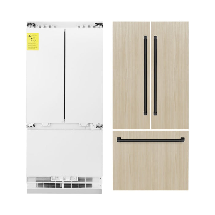 ZLINE Autograph Edition 36 in. 19.6 cu. ft. Panel Ready French Door Built-In Bottom Freezer Refrigerator with Water Dispenser and Ice Maker with Matte Black Accents (RBIVZ-36-MB)