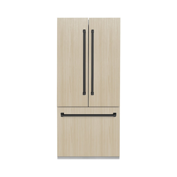 ZLINE Autograph Edition 36 in. 19.6 cu. ft. Panel Ready French Door Built-In Bottom Freezer Refrigerator with Water Dispenser and Ice Maker with Matte Black Accents (RBIVZ-36-MB)