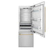 ZLINE Autograph Edition 30 in. 16.1 cu. ft. Built-In Bottom Freezer Refrigerator with Water Dispenser and Ice Maker in Satin Stainless Steel with Polished Gold Accents (RBIVZ-SN-30-G)