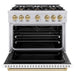 ZLINE Autograph Edition 36 in. 5.2 cu. ft. Classic Dual Fuel Range with 6 Burner Gas Cooktop and Electric Convection Oven in Stainless Steel with White Matte Door and Champagne Bronze Accents (CDRZ-WM-36-CB)