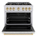 ZLINE Autograph Edition 36 in. 5.2 cu. ft. Classic Dual Fuel Range with 6 Burner Gas Cooktop and Electric Convection Oven in Stainless Steel with White Matte Door and Polished Gold Accents (CDRZ-WM-36-G)