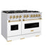 ZLINE Autograph Edition 48 in. 6.7 cu. ft. Classic Double Oven Gas Range with 8 Burner Cooktop in Stainless Steel with White Matte Doors and Polished Gold Accents (CGRZ-WM-48-G)