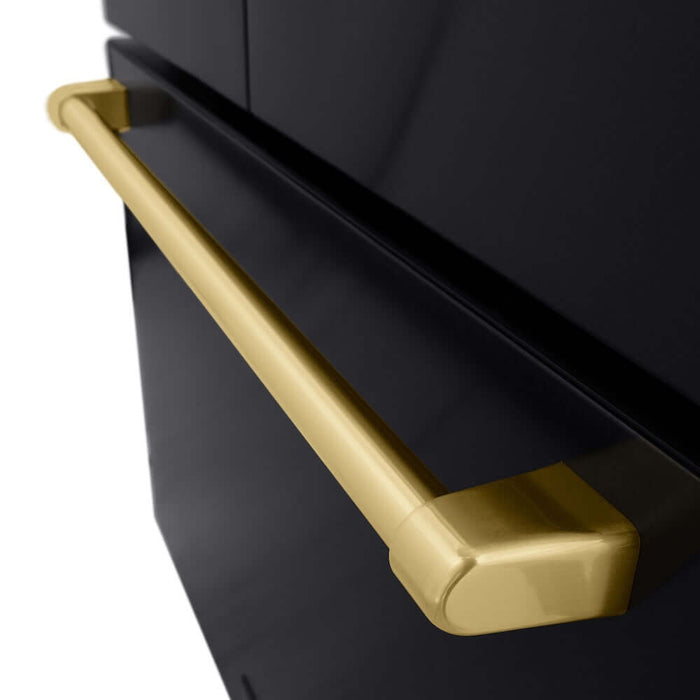ZLINE Autograph Edition 36 in. 28.9 cu. ft. Standard-Depth French Door External Water Dispenser Refrigerator with Dual Ice Maker in Fingerprint-Resistant Black Stainless Steel and Champagne Bronze Traditional Handles (RSMZ-W-36-BS-CB)