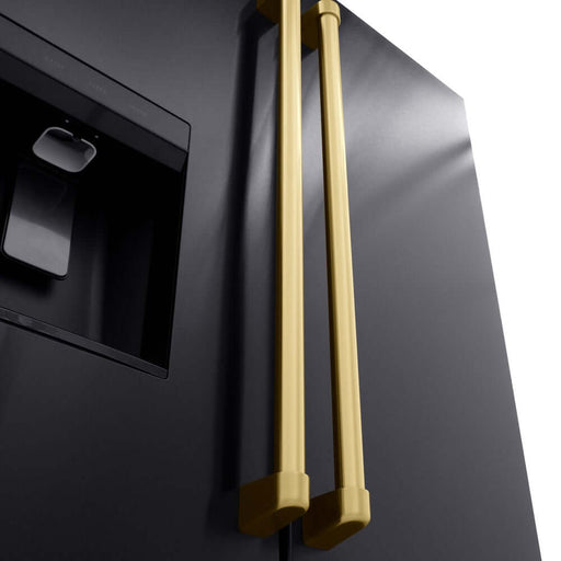 ZLINE Autograph Edition 36 in. 28.9 cu. ft. Standard-Depth French Door External Water Dispenser Refrigerator with Dual Ice Maker in Fingerprint-Resistant Black Stainless Steel and Champagne Bronze Traditional Handles (RSMZ-W-36-BS-CB)