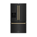 ZLINE Autograph Edition 36 in. 28.9 cu. ft. Standard-Depth French Door External Water Dispenser Refrigerator with Dual Ice Maker in Fingerprint-Resistant Black Stainless Steel and Champagne Bronze Traditional Handles (RSMZ-W-36-BS-CB)