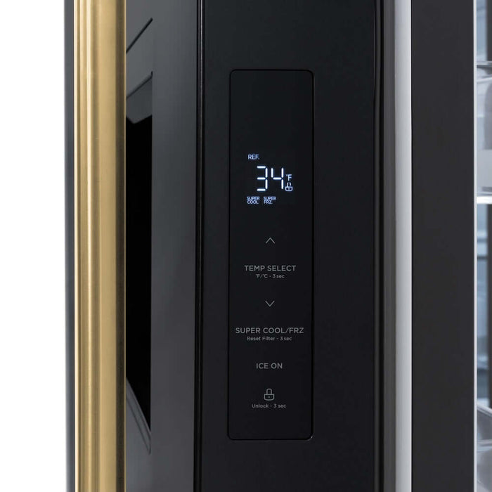 ZLINE Autograph Edition 36 in. 28.9 cu. ft. Standard-Depth French Door External Water Dispenser Refrigerator with Dual Ice Maker in Fingerprint-Resistant Black Stainless Steel and Polished Gold Traditional Handles (RSMZ-W-36-BS-G)