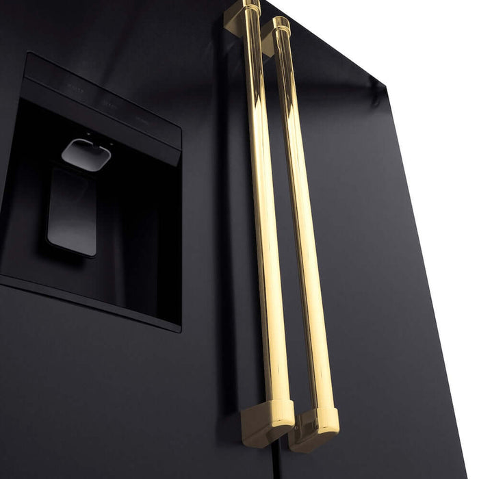 ZLINE Autograph Edition 36 in. 28.9 cu. ft. Standard-Depth French Door External Water Dispenser Refrigerator with Dual Ice Maker in Fingerprint-Resistant Black Stainless Steel and Polished Gold Traditional Handles (RSMZ-W-36-BS-G)