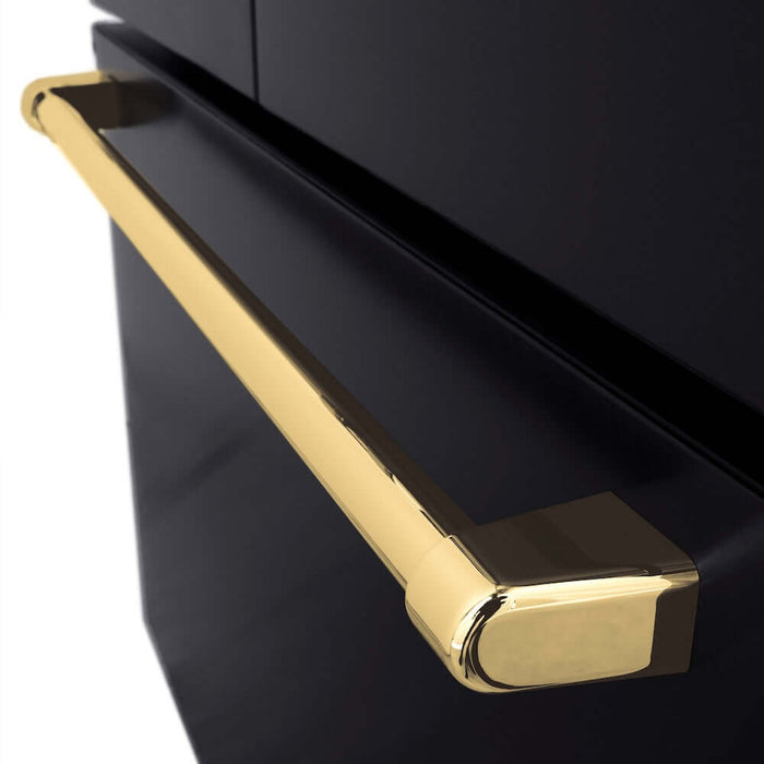 ZLINE Autograph Edition 36 in. 28.9 cu. ft. Standard-Depth French Door External Water Dispenser Refrigerator with Dual Ice Maker in Fingerprint-Resistant Black Stainless Steel and Polished Gold Traditional Handles (RSMZ-W-36-BS-G)