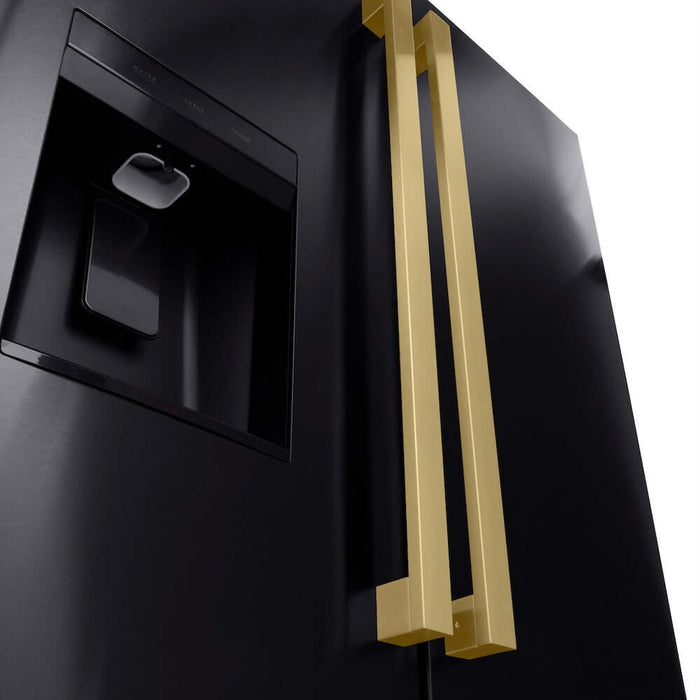 ZLINE Autograph Edition 36 in. 28.9 cu. ft. Standard-Depth French Door External Water Dispenser Refrigerator with Dual Ice Maker in Fingerprint-Resistant Black Stainless Steel and Champagne Bronze Modern Handles (RSMZ-W36-BS-FCB)