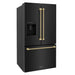 ZLINE Autograph Edition 36 in. 28.9 cu. ft. Standard-Depth French Door External Water Dispenser Refrigerator with Dual Ice Maker in Fingerprint-Resistant Black Stainless Steel and Champagne Bronze Helix Handles (RSMZ-W36-BS-KCB)