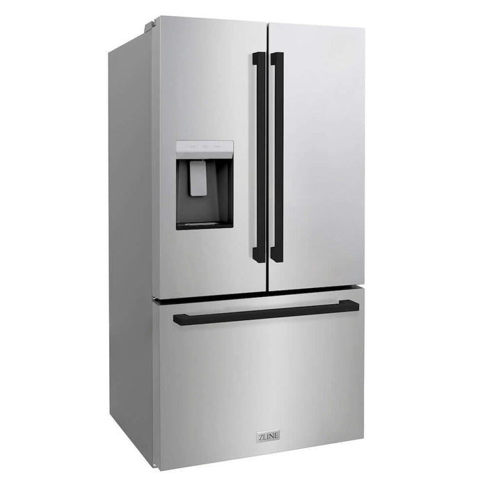 ZLINE Autograph Edition 36 in. 28.9 cu. ft. Standard-Depth French Door External Water Dispenser Refrigerator with Dual Ice Maker in Fingerprint-Resistant Stainless Steel and Matte Black Modern Handles (RSMZ-W-36-FMB)