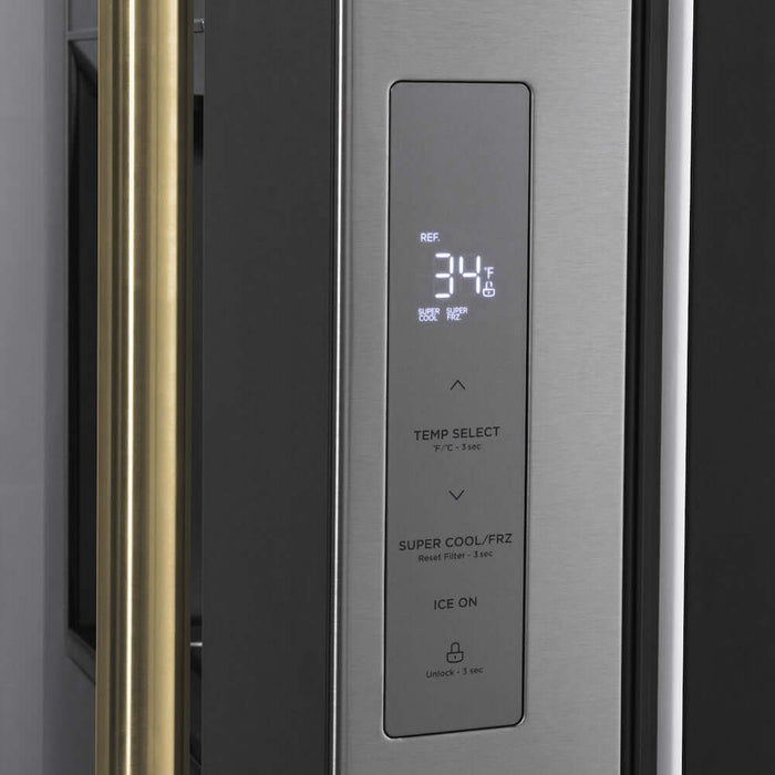 ZLINE Autograph Edition 36 in. 28.9 cu. ft. Standard-Depth French Door External Water Dispenser Refrigerator with Dual Ice Maker in Fingerprint-Resistant Stainless Steel and Polished Gold Traditional Handles (RSMZ-W-36-G)