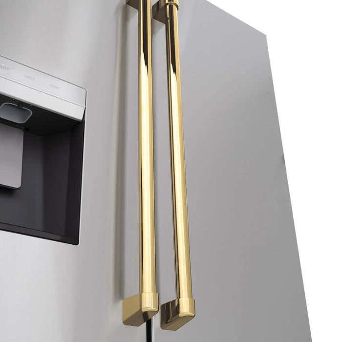 ZLINE Autograph Edition 36 in. 28.9 cu. ft. Standard-Depth French Door External Water Dispenser Refrigerator with Dual Ice Maker in Fingerprint-Resistant Stainless Steel and Polished Gold Traditional Handles (RSMZ-W-36-G)