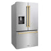 ZLINE Autograph Edition 36 in. 28.9 cu. ft. Standard-Depth French Door External Water Dispenser Refrigerator with Dual Ice Maker in Fingerprint-Resistant Stainless Steel and Polished Gold Traditional Handles (RSMZ-W-36-G)