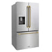 ZLINE Autograph Edition 36 in. 28.9 cu. ft. Standard-Depth French Door External Water Dispenser Refrigerator with Dual Ice Maker in Fingerprint-Resistant Stainless Steel and Champagne Bronze Helix Handles (RSMZ-W-36-KCB)