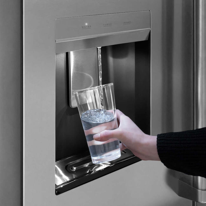 ZLINE Autograph Edition 36 in. 28.9 cu. ft. Standard-Depth French Door External Water Dispenser Refrigerator with Dual Ice Maker in Fingerprint-Resistant Stainless Steel and Polished Gold Helix Handles (RSMZ-W-36-KG)
