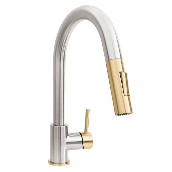 ZLINE Autograph Edition Gemini Pull Down Single Handle Kitchen Faucet in Brushed Nickel and Champagne Bronze (GEM-KF-ZBNCB)