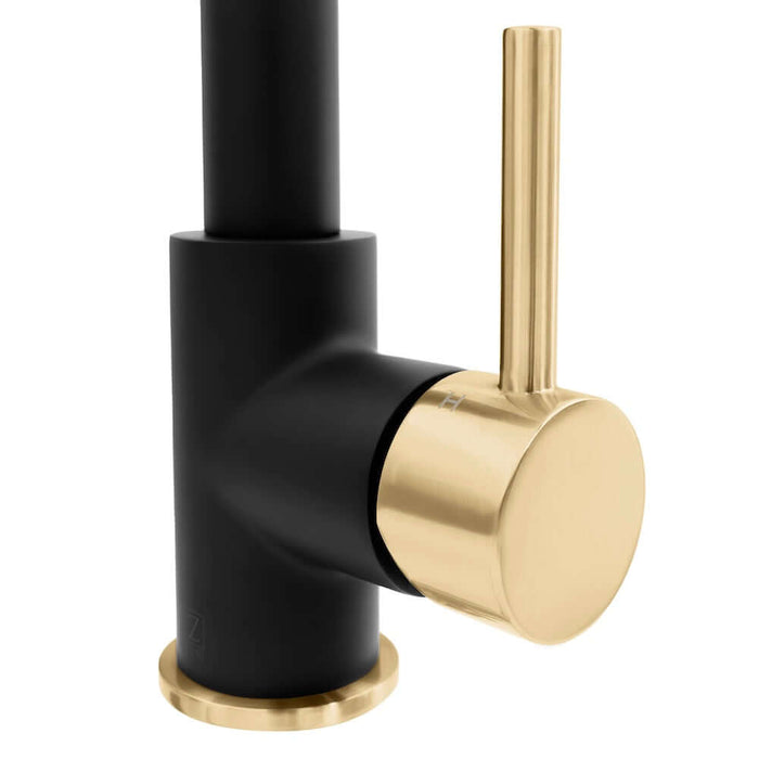 ZLINE Autograph Edition Gemini Pull Down Single Handle Kitchen Faucet in Matte Black and Champagne Bronze (GEM-KF-ZMBCB)