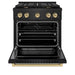 ZLINE Autograph Edition 30 in. 4.2 cu. ft. Paramount Dual Fuel Range with 4 Burner Gas Cooktop and Electric Convection Oven in Black Stainless Steel with Champagne Bronze Accents (SDRBZ-30-CB)