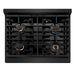 ZLINE Autograph Edition 30 in. 4.2 cu. ft. Paramount Dual Fuel Range with 4 Burner Gas Cooktop and Electric Convection Oven in Black Stainless Steel with Polished Gold Accents (SDRBZ-30-G)